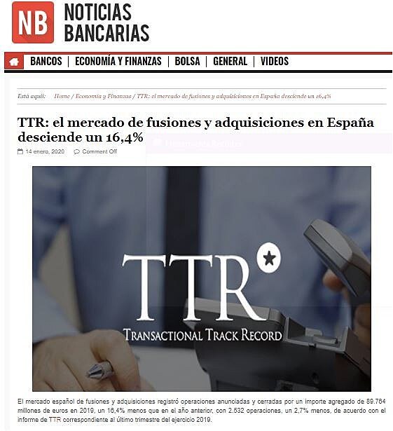 TTR: el mercado de fusiones y adquisiciones en Espaa desciende un 16,4%